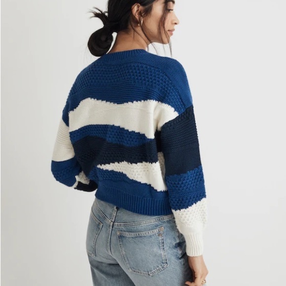 MADEWELL Intarsia Crewneck Sweater Blue and White size XS - Picture 6 of 15